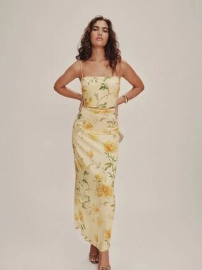 Reformation Frankie Silk Dress in Honeyglow